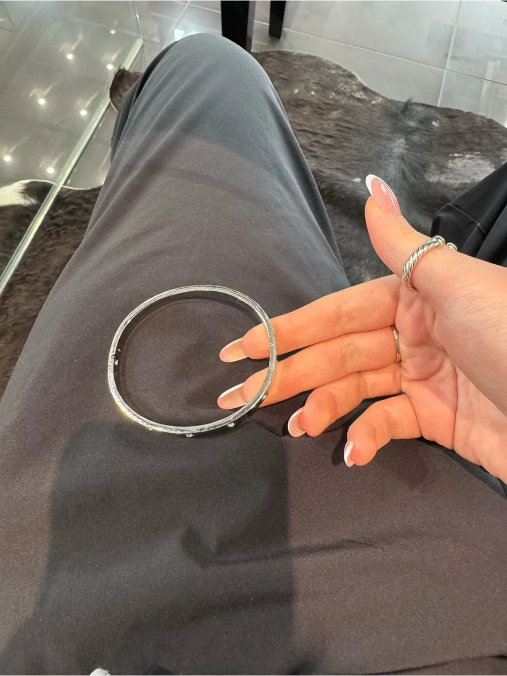 Silver-Tone Screw Motif Crystal Bangle Bracelet